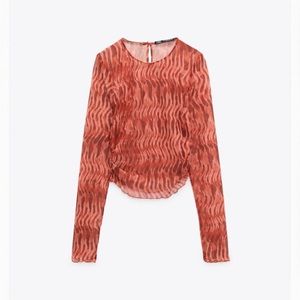 NEW Zara L printed Tulle Top